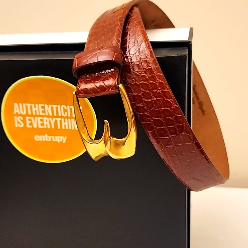 RARE De Vecchi Gold Plated Buckle Genuine Alligator Belt Large